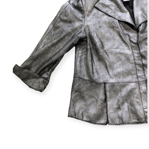 Doncaster silver metallic leather jacket size 6 - Picture 6 of 9